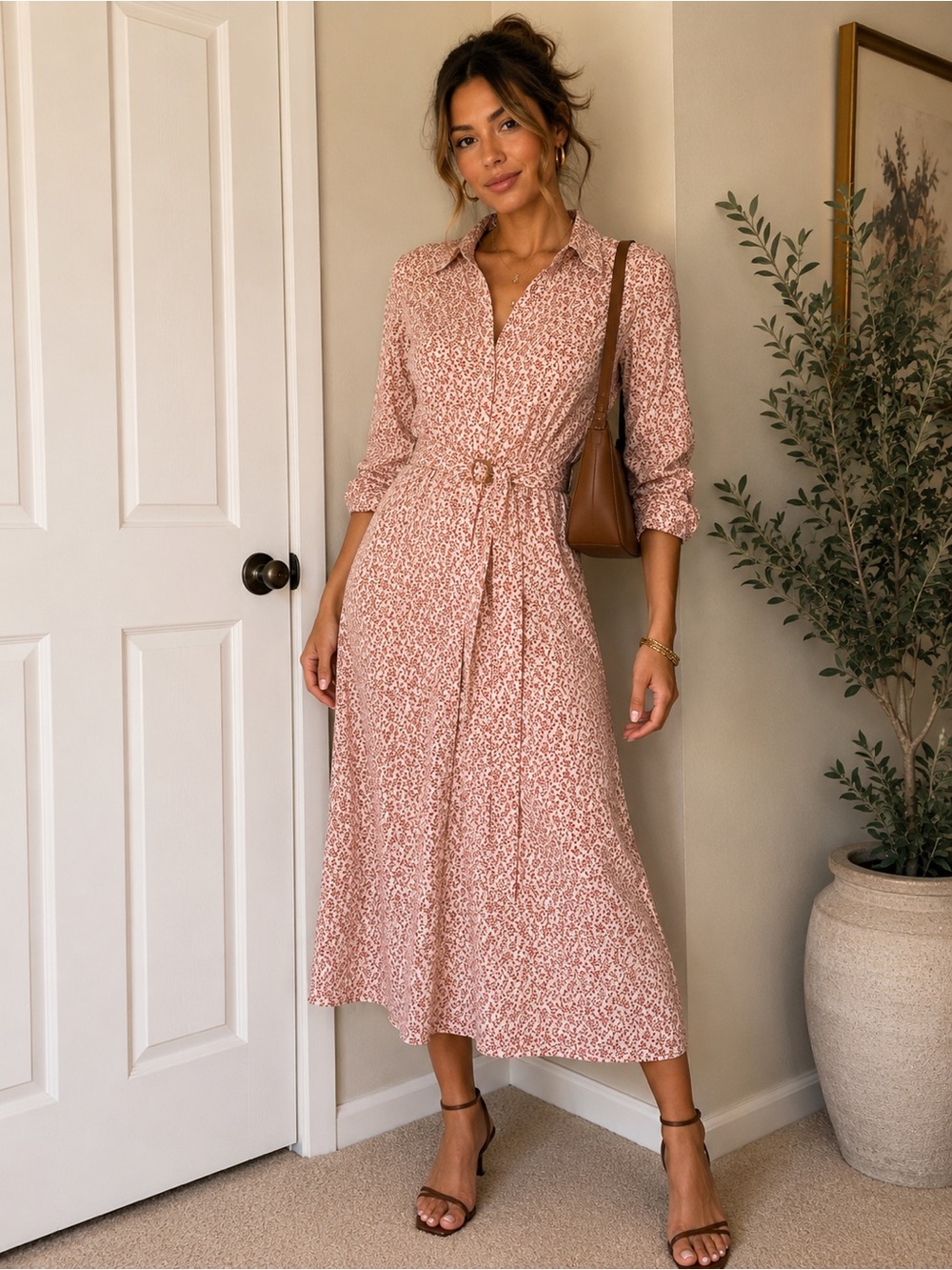 Ines De La Fressange Floral Shirt Dress with Tie Waist